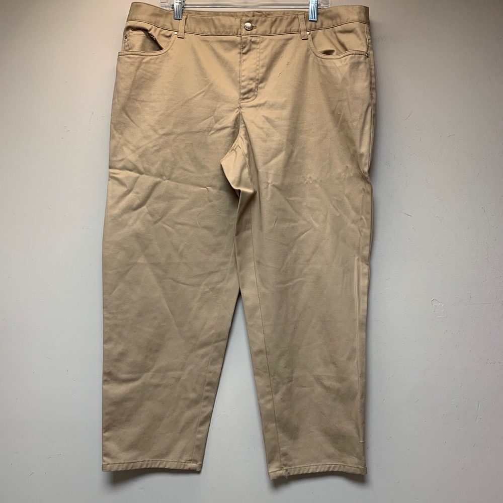 Jones New York Signature Woman Pants 16W Khaki Tan Good Stretch Straight Leg